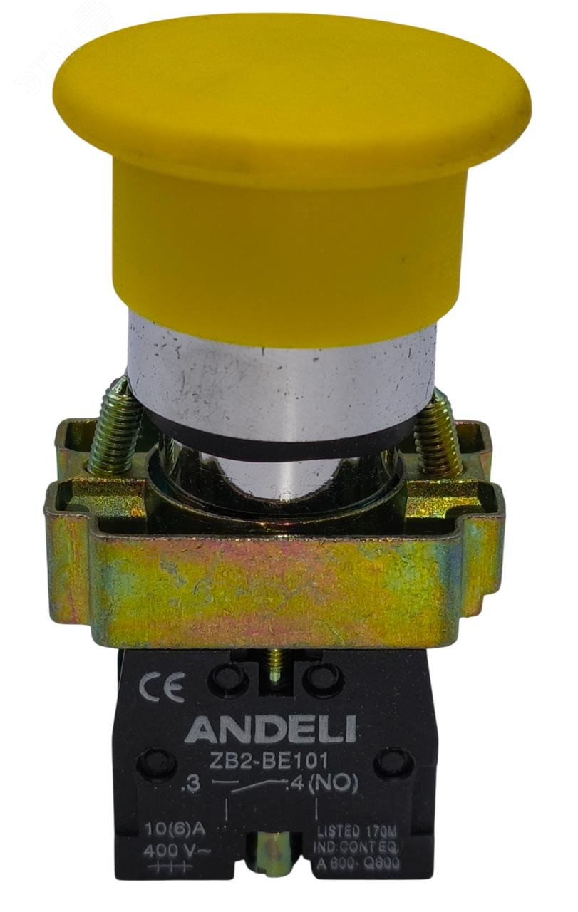 Изображение товара Кнопка XB2-БС51 грибок без подсветки желтый 1но