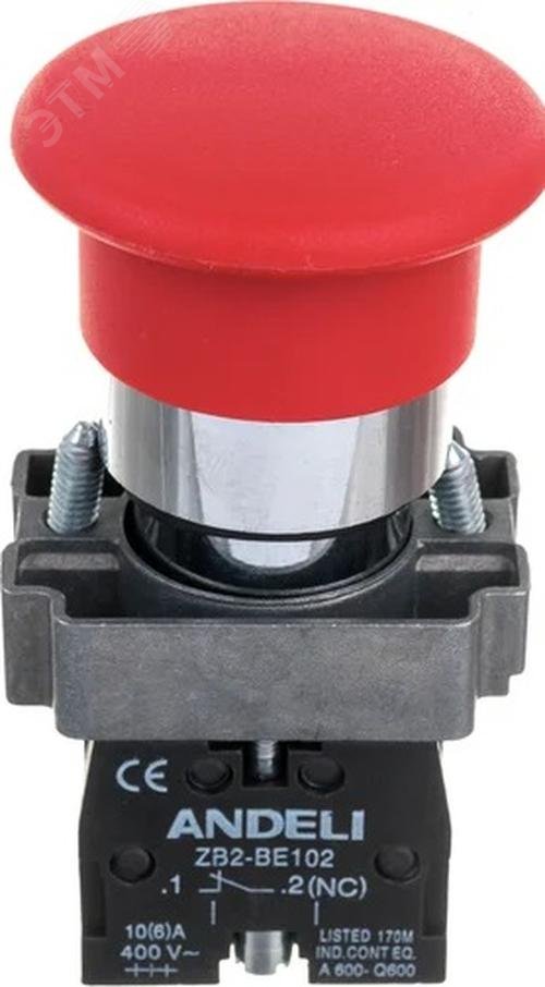 Изображение товара Кнопка xb2-bс45 грибок без подсветки красный 1нз 1но андели