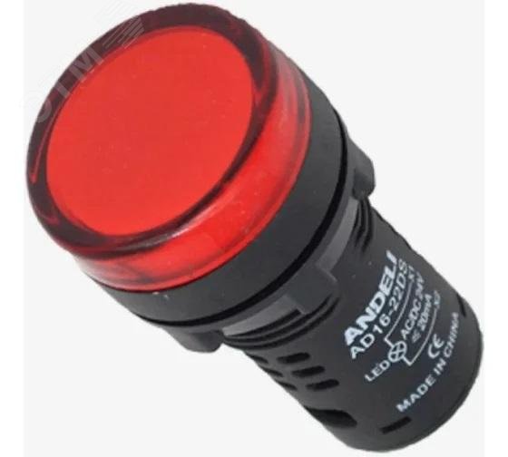Изображение товара Сигнальная лампа ANDELI AD16-22DS 220V красный диаметр 22 мм