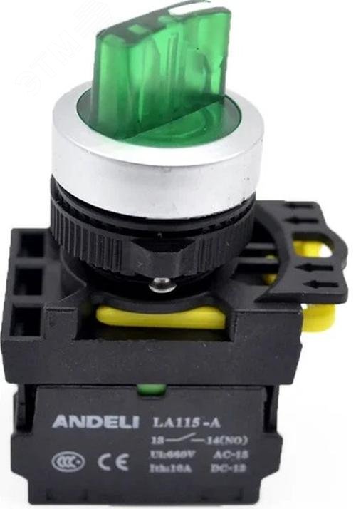 Изображение товара Переключатель с подсветкой фиксированный LA115-A5-11XD/G зеленый LED 220В