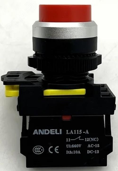 Изображение товара Кнопка красная удлиненная LA115-A5-01GN/4 IP65 для промышленного использования