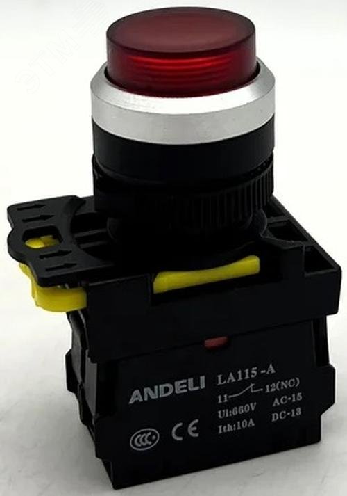 Изображение товара Кнопка LA115-A5-01GND/4 1НЗ красная LED AC220V IP65