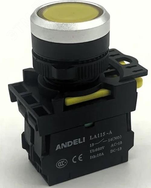 Изображение товара Кнопка LED IP65 желтая 220V ANDELI LA115-A5-10BND/5
