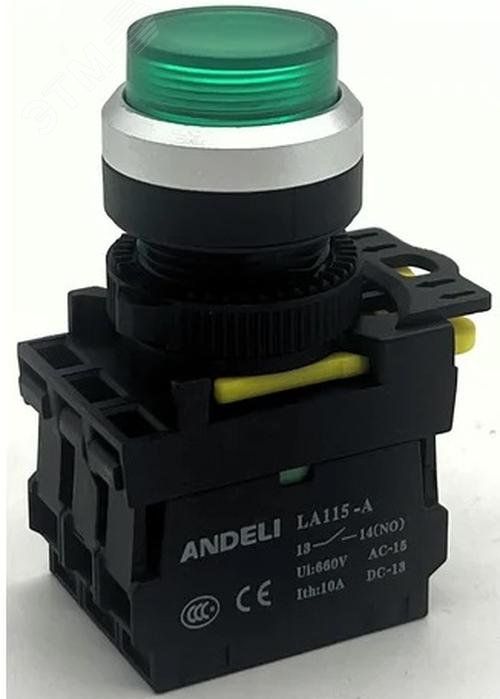 Изображение товара Кнопка ANDELI LA115-A5-11GND/3 зеленая IP65 для управления оборудованием