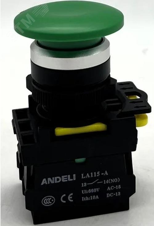 Изображение товара Кнопка LA115-A5-11M/13 Грибок зеленый 1НО+1НЗ IP65