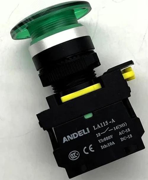Изображение товара Кнопка LA115-A5-10MD/11 зеленая IP65 AC220V 1НО с индикатором