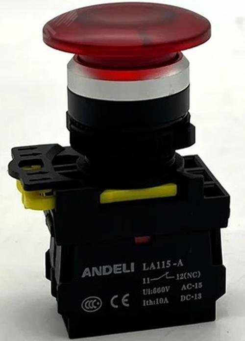 Изображение товара Кнопка LA115-A5-01MD/11 Грибок красная 1НЗ AC220V IP65