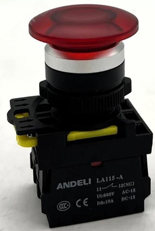 Изображение товара Кнопка LA115-A5-11MD/14 Грибок красный 1НО+1НЗ AC220V LED IP65