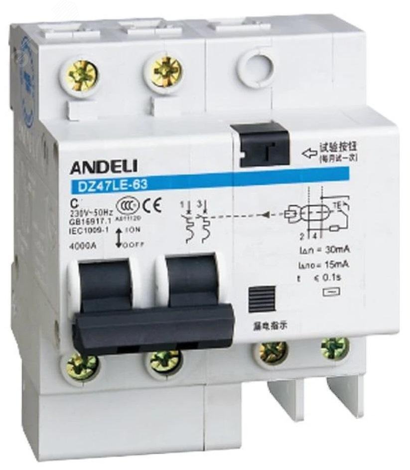Изображение товара Выключатель дифференциальный автоматический АВДТ DZ47LE-63 2P 40A 100мА тип AC