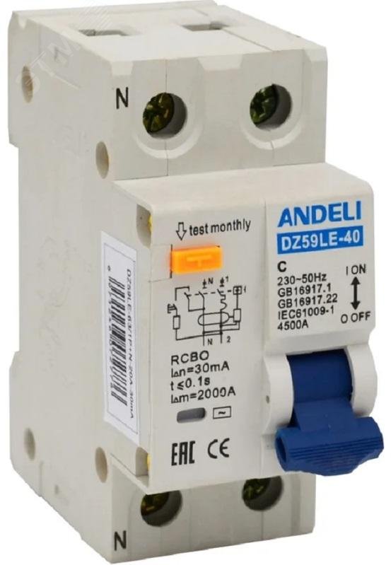 Изображение товара Автоматический выключатель дифференциального тока АВДТ 1P+N 16A 30mA C 4.5кА DZ59LE-40
