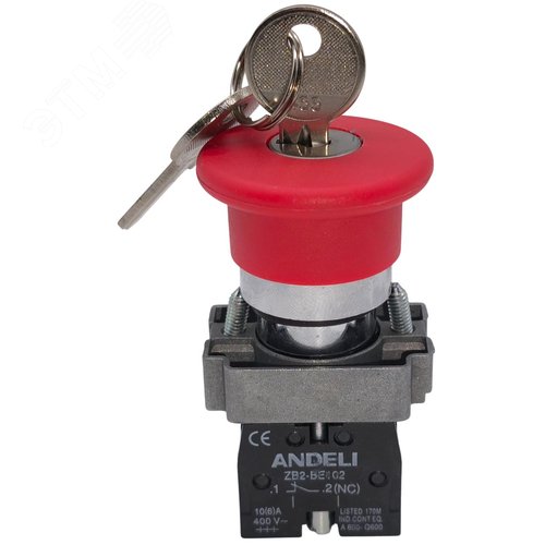 Изображение товара Кнопка xb2-bs142 грибок с ключом красный (шт)