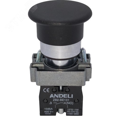 Изображение товара Кнопка xb2-bc21 грибок без подсветки черный 1но (шт)