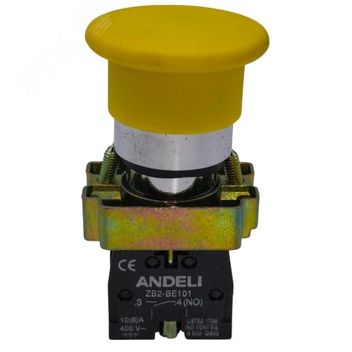 Изображение товара Кнопка xb2-bс51 грибок без подсветки желтый 1но (шт)