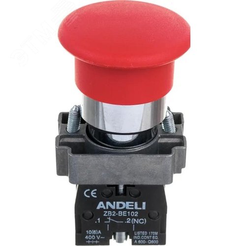 Изображение товара Кнопка xb2-bс45 грибок без подсветки красный 1нз 1но (шт)