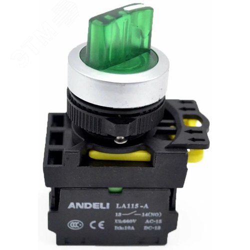 Изображение товара Кнопка плоская с подсветкой LA115-A5-10D зеленый 1NO IP65 (шт)