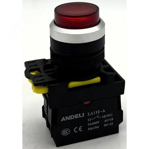 Изображение товара Кнопка LA115-A5-01GND/4 1НЗ красная AC220V LED IP65 (шт)