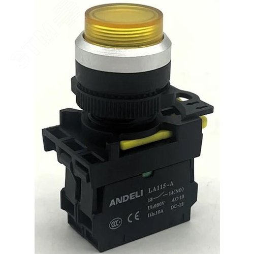 Изображение товара Кнопка LA115-A5-10GND/5 1НО желтый AC220V LED IP65 (шт)