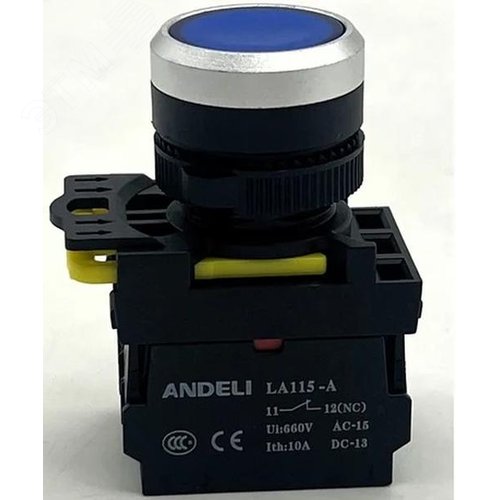 Изображение товара Кнопка LA115-A5-11BND/6 синий 1НО+1НЗ AC220V LED IP65 (шт)