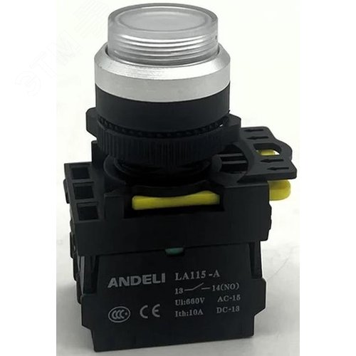 Изображение товара Кнопка LA115-A5-11GND/1 белый 1НО+1НЗ AC220V LED IP65 (шт)