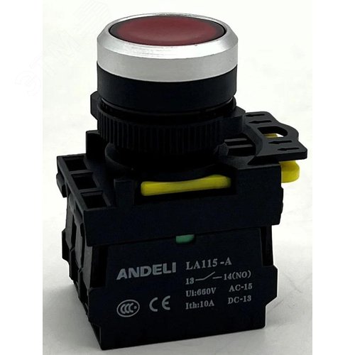 Изображение товара Кнопка LA115-A5-10BN/2 черная 1НО возвратная IP65 AC15 4,5А DC13 0,6А Ith 10A (шт)