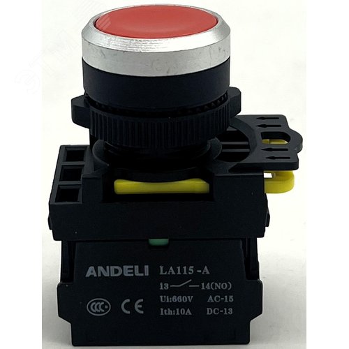Изображение товара Кнопка LA115-A5-11BN/4 красная 1НО+1НЗ возвратная IP65 AC15 4,5А DC13 0,6А Ith 10A (шт)