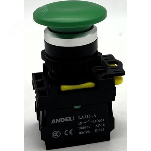 Изображение товара Кнопка LA115-A5-11M/13 Грибок зеленый 1НО+1НЗ IP65 (шт)