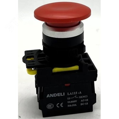 Изображение товара Кнопка LA115-A5-11M/14 Грибок красный 1НО+1НЗ IP65 (шт)