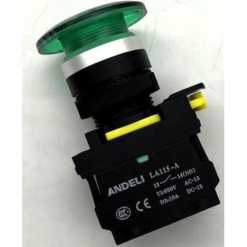 Изображение товара Кнопка LA115-A5-10MD/11 Грибок зеленый 1НО AC220V LED IP65 (шт)