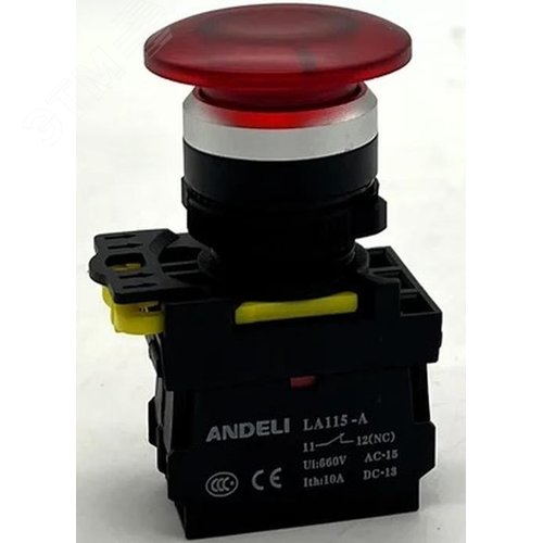Изображение товара Кнопка LA115-A5-01MD/11 Грибок красная 1НЗ AC220V LED IP65 (шт)