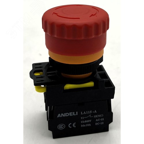 Изображение товара Кнопка LA115-A5-11ZT/14 Грибок красный 1НО+1НЗ IP65 (шт)