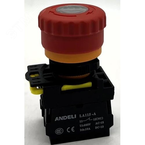 Изображение товара Кнопка LA115-A5-11ZF/14 Грибок красный 1НО+1НЗ LED IP65 (шт)