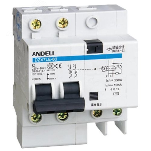 Изображение товара Выключатель дифференциальный автоматический АВДТ DZ47LE-63 2P 50A 100mA тип AC х-ка С 6kA (шт)