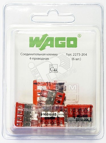 Клемма четырехпроводная компактная (6шт) 2273-204-6 WAGO