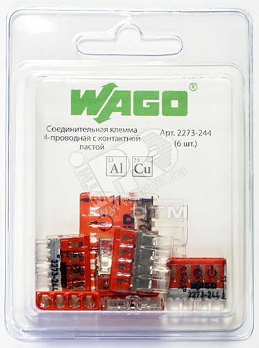 Клемма 4-проводная компактная с пастой (6шт) 2273-244-6 WAGO
