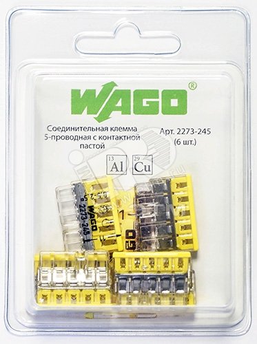 Клемма 5-проводная компактная с пастой (6шт) 2273-245-6 WAGO