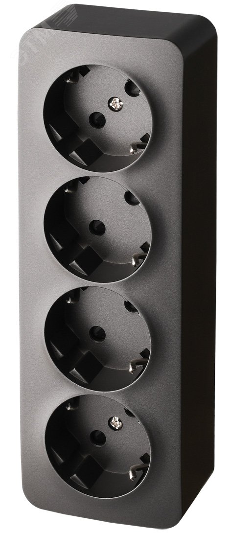 Изображение товара Двухместная розетка Schuko со шторками антрацит 16A 250В IP20 открытый монтаж