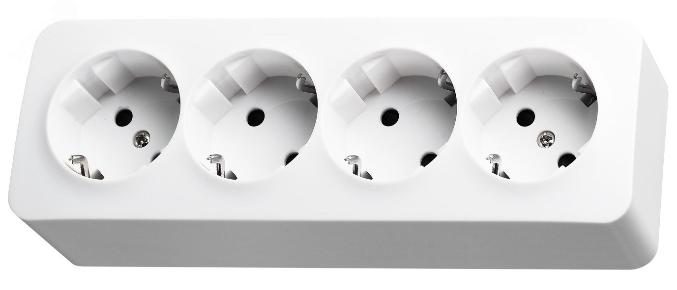 Изображение товара Розетка четырехместная Schuko со шторками накладного монтажа белая 16A 250V IP20