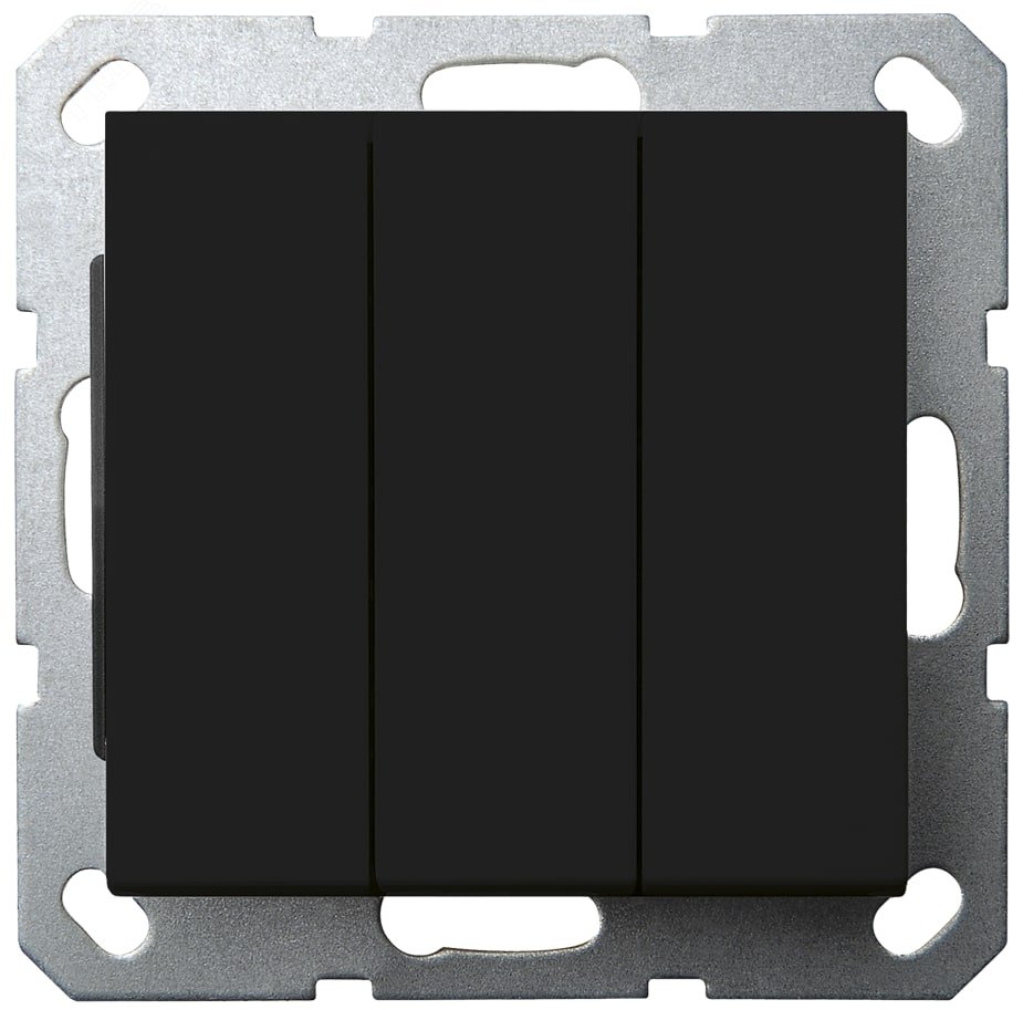 Изображение товара Выключатель трехклавишный 10A 250V~с накладкой, цвет черный матовый (soft touch) (шт)