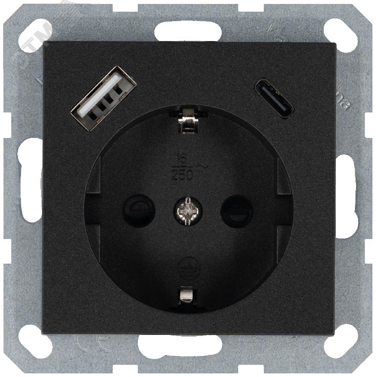 Изображение товара Розетка Schuko с USB A+C, защитными шторками, 16A 250V, антрацит