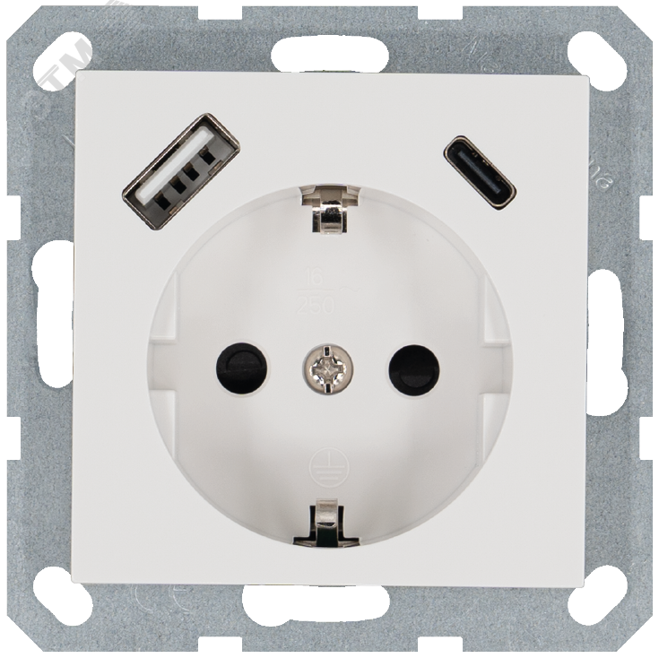 Изображение товара Розетка Schuko с USB A+C с защитными шторками 16A 250V белая Jasmart