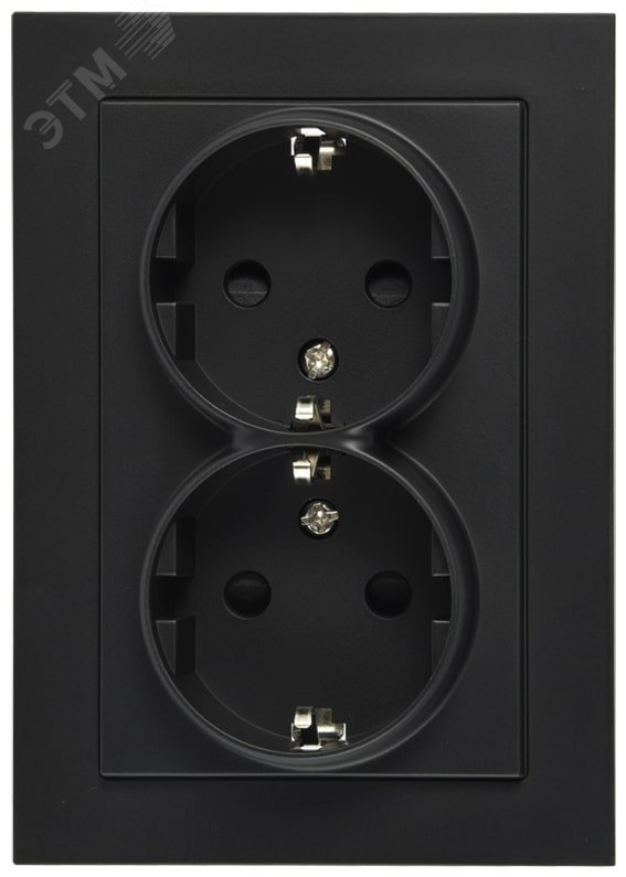 Изображение товара Розетка Schuko двойная с защитными шторками 16A 220V IP20 черный матовый