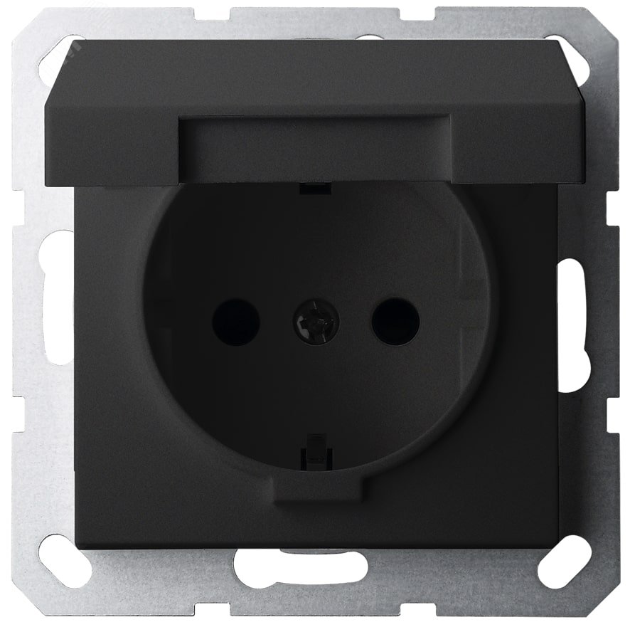 Изображение товара Розетка Schuko с крышкой и защитными шторками 16A 250V~ 2P+T, цвет черный матовый (soft touch) (шт)