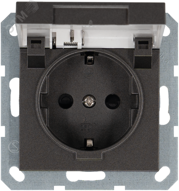 Изображение товара Розетка Schuko с крышкой и защитными шторками 16A 250V мокко Jasmart