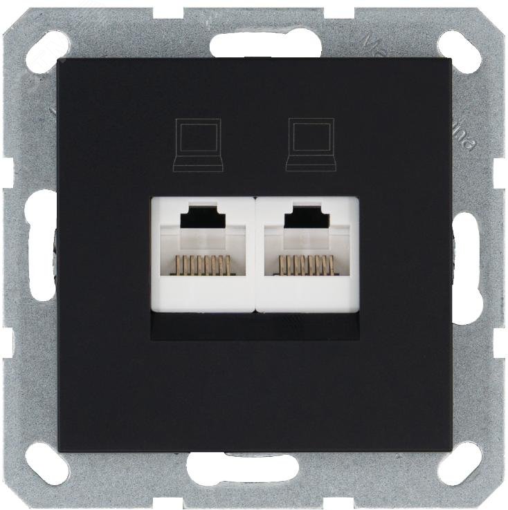 Изображение товара Интернет-розетка RJ45 двойная с накладкой черный матовый серия G Jasmart