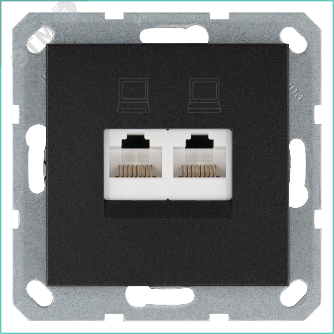 Изображение товара Розетка двойная компьютерная RJ45+RJ45 категория 6 механизм цвета антрацит (шт)