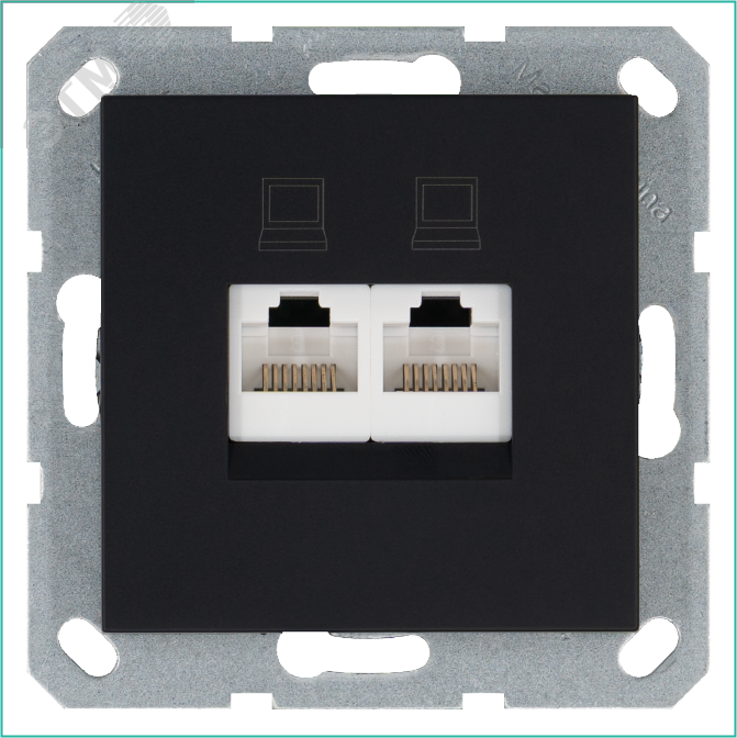 Изображение товара Розетка компьютерная двойная RJ45 категория 6 монтаж скрытый антрацит