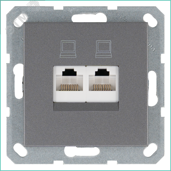 Изображение товара Розетка двойная компьютерная RJ45+RJ45 категория 6 механизм цвета алюминий (шт)