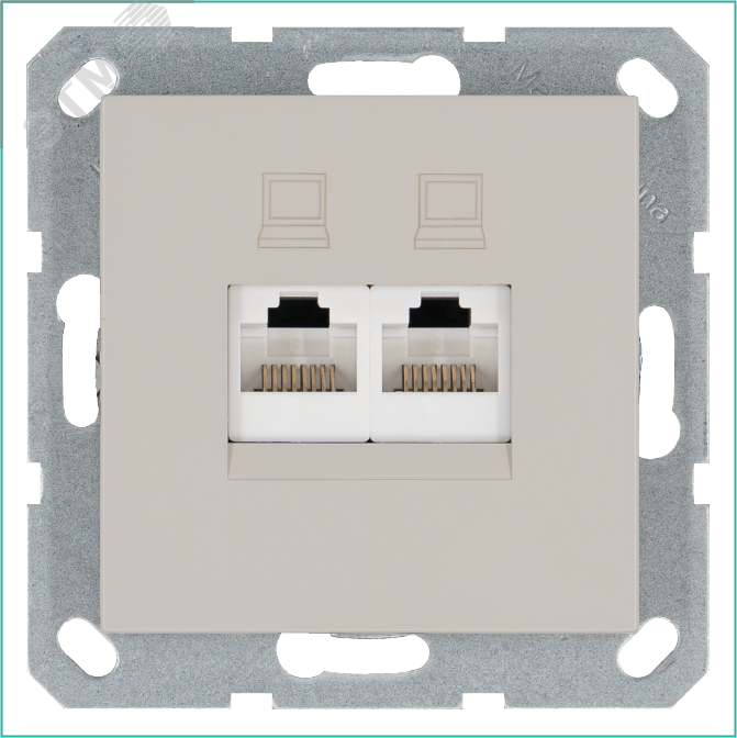 Изображение товара Розетка двойная компьютерная RJ45+RJ45 категория 6 механизм цвета тауп (шт)