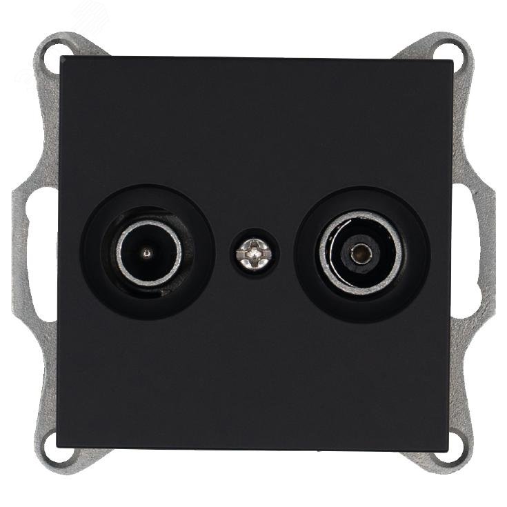 Изображение товара Розетка TV+FM9.5 мм проходная с накладкой, цвет черный матовый (soft touch) (шт)