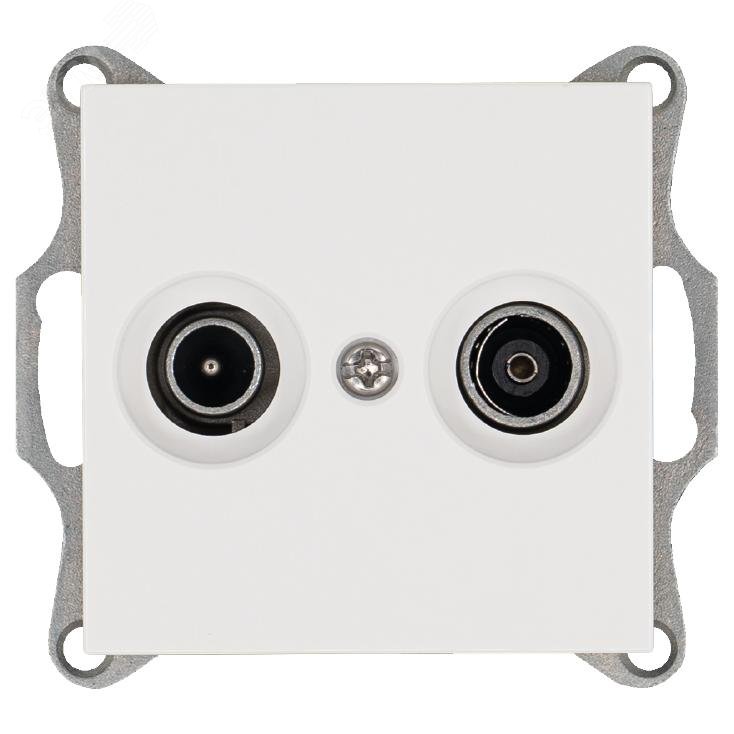 Изображение товара Розетка TV+FM9.5 мм проходная с накладкой, цвет белый глянцевый (шт)